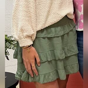 Altar'd State Sage Green Ruffled A-Line Skirt